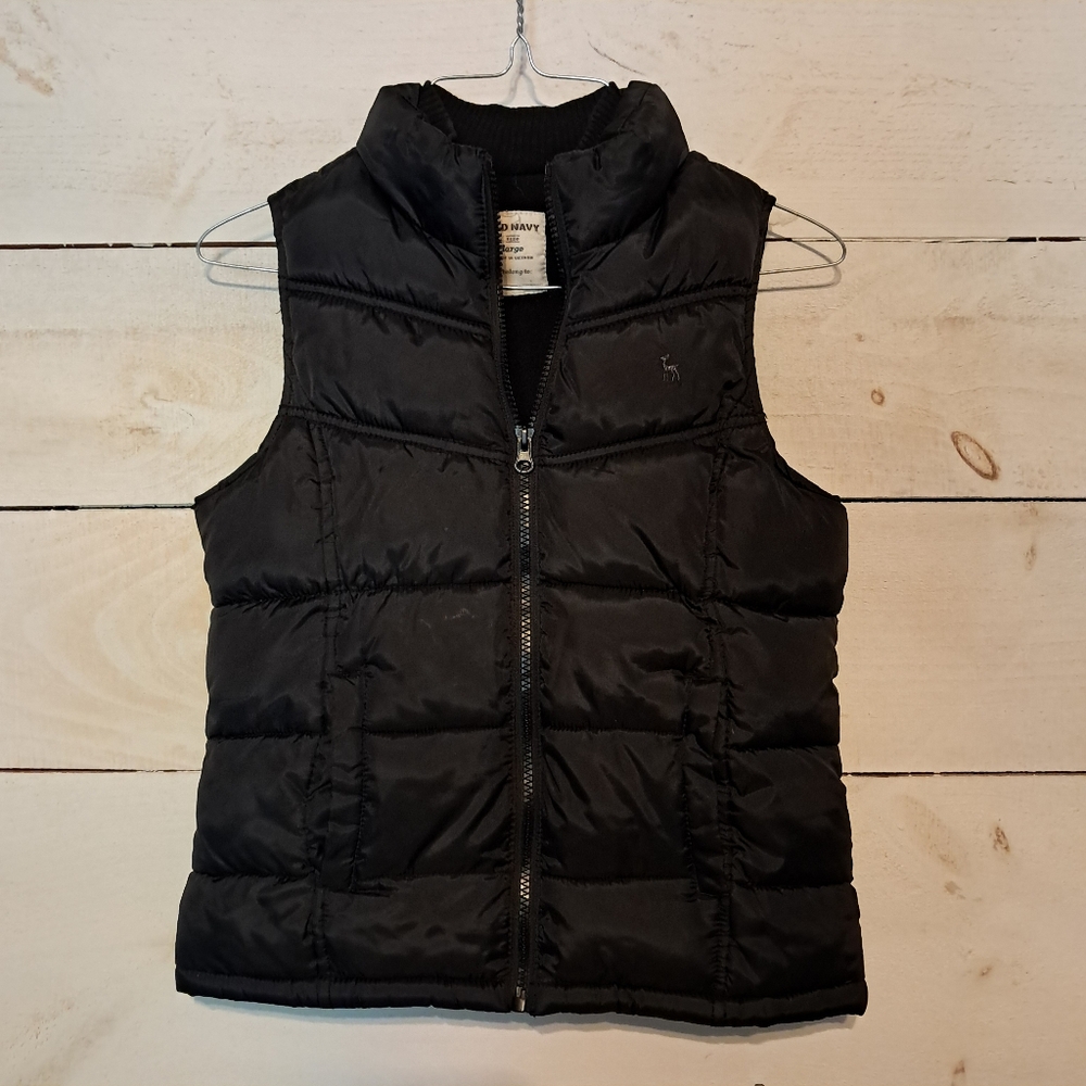 Old Navy Puffer Vest Girl's Large Black Full Zip Sleeveless Jacket Vest